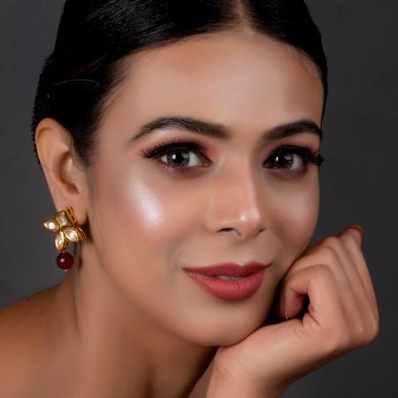 Square Mirror Petal Cluster Earrings with Red Bead Drop Pair